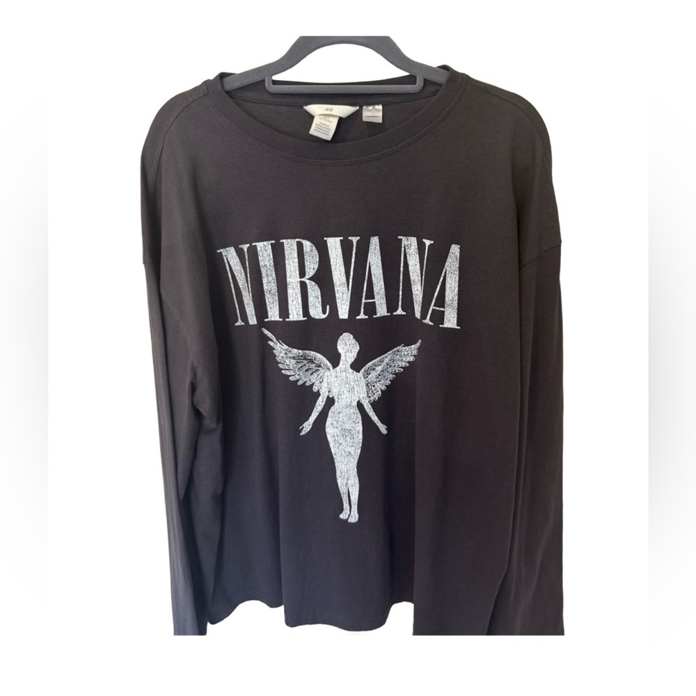 H&M Charcoal Long  Sleeve Nirvana Tee Size Medium - Picture 2 of 7